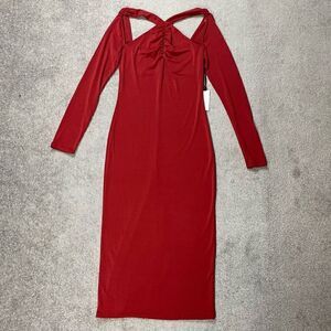 Brand New ASTR The Label Rust Red Cutout Long Sleeve Cinched Midi Dress Medium